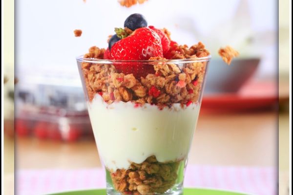 Low Fat yogurt with fruit and granola or cereal