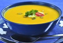 Pumpkin or squash soup in a bowl