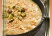 Bowl of Saffron Pistachio and Coconut Rice Pudding